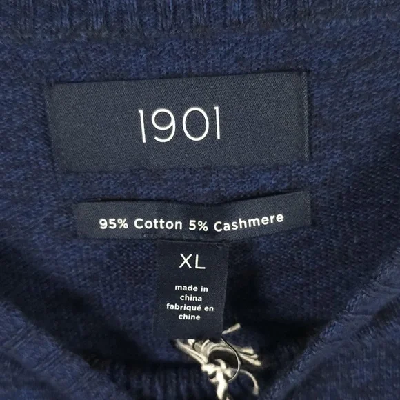 NWT 1901 COTTON CASHMERE Crew Nk Pullover‎ ND426731MN NAVY MEDIEVAL MARL Size XL